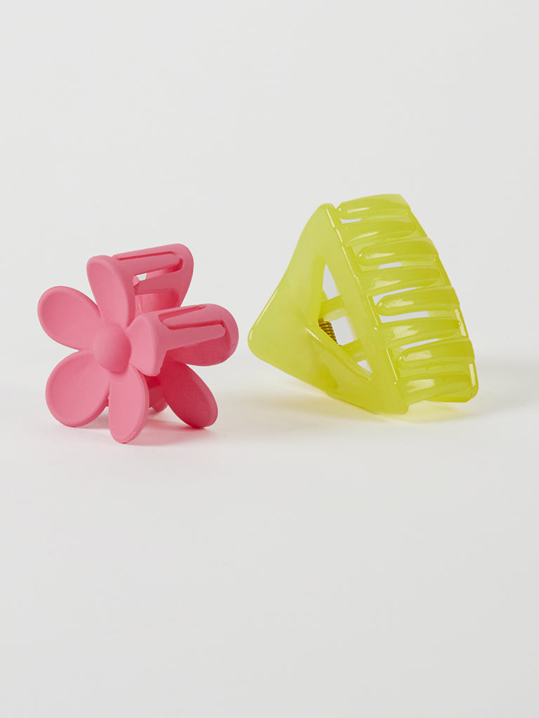 Misbu Triangle Daisy Hair Clutcher in Yellow and Pink - Set of 2