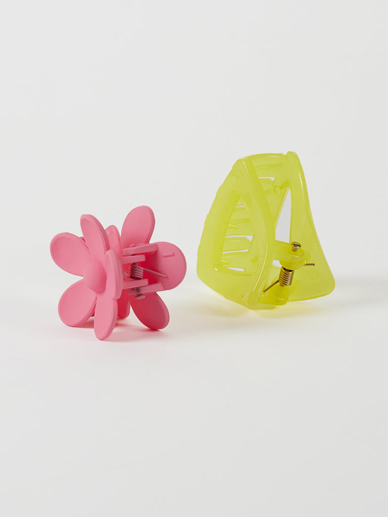 Misbu Triangle Daisy Hair Clutcher in Yellow and Pink - Set of 2