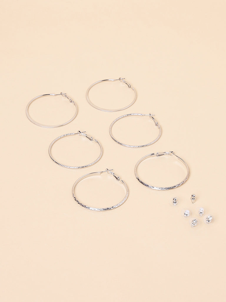 Misbu Silver Textured Plain Hoops With Studs