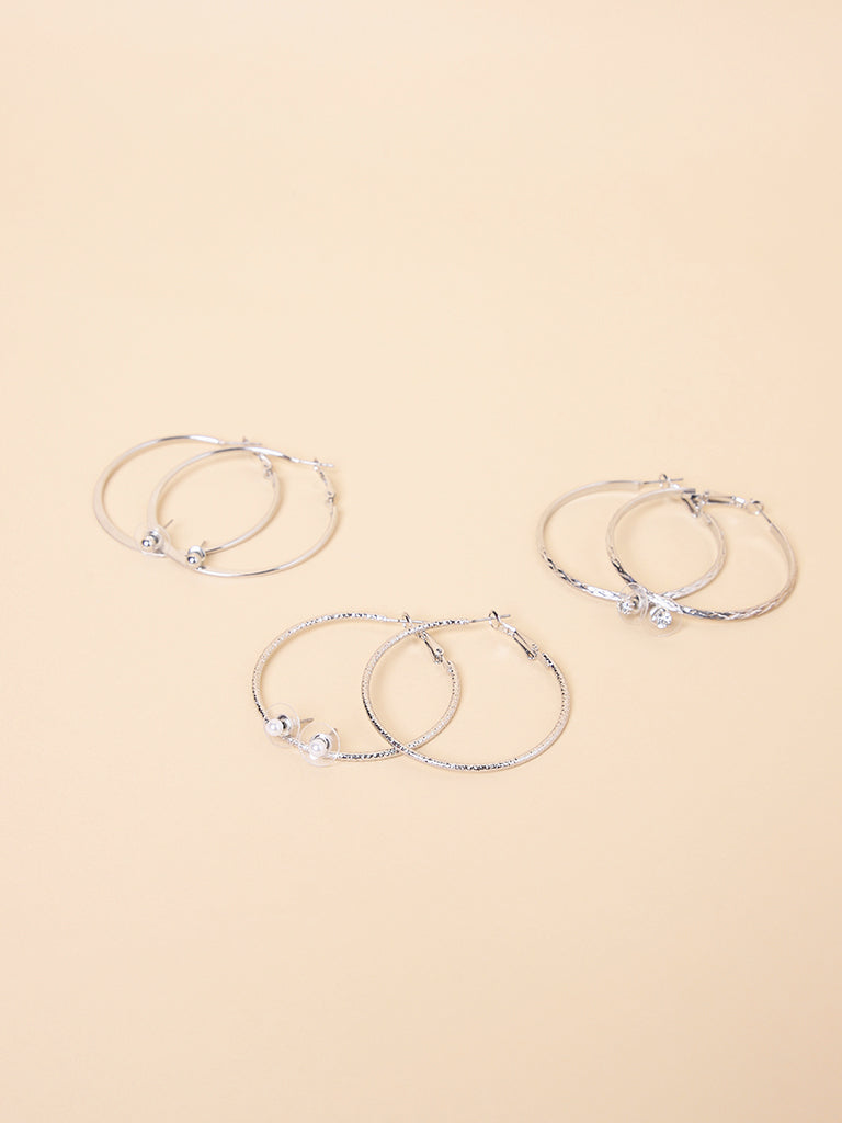 Misbu Silver Textured Plain Hoops With Studs