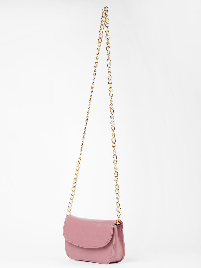 Misbu Pink Croc Texture Square Sling Bag