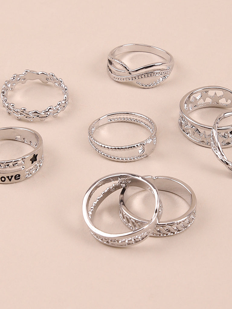 Xcite Exclusive Silver Finger Ring Set Of 8