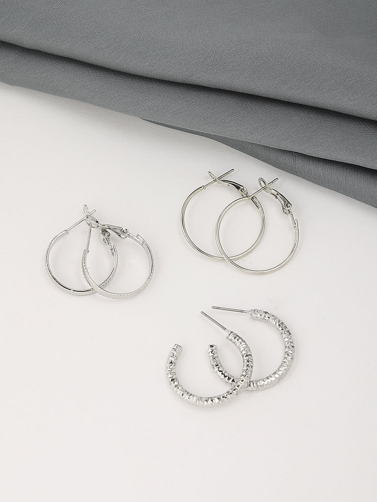Misbu Textured, Twisted and Silver Plain Hoop - Set of 3