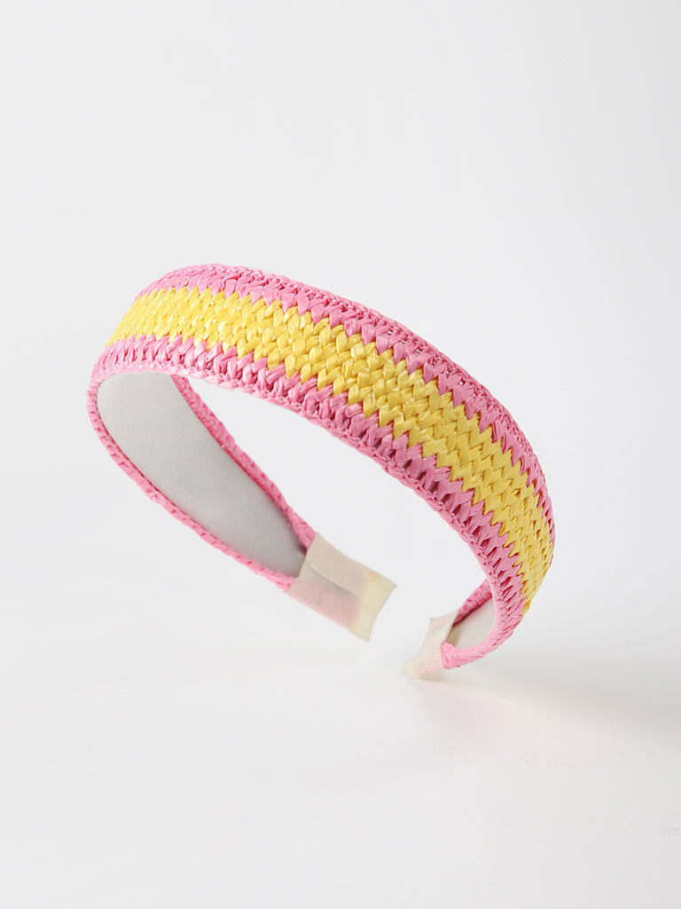 Misbu Weaved Hard Hair Band with Pink Border in Pink