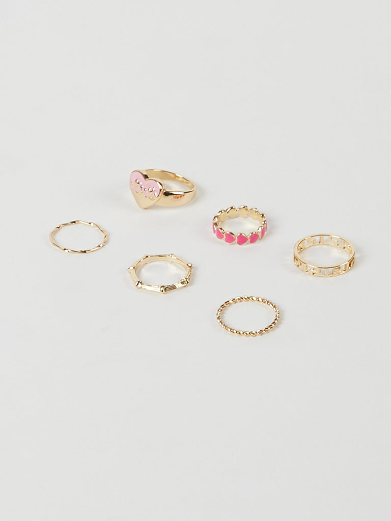 Misbu Heart Twisted and Wavy Gold Rings - Set of 6