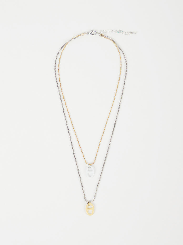 Misbu Two-Layered Gold & Silver Two Pendants Necklace