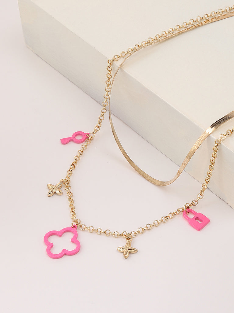 Misbu 2 Layer Necklace with Pink Snake and Link Chains