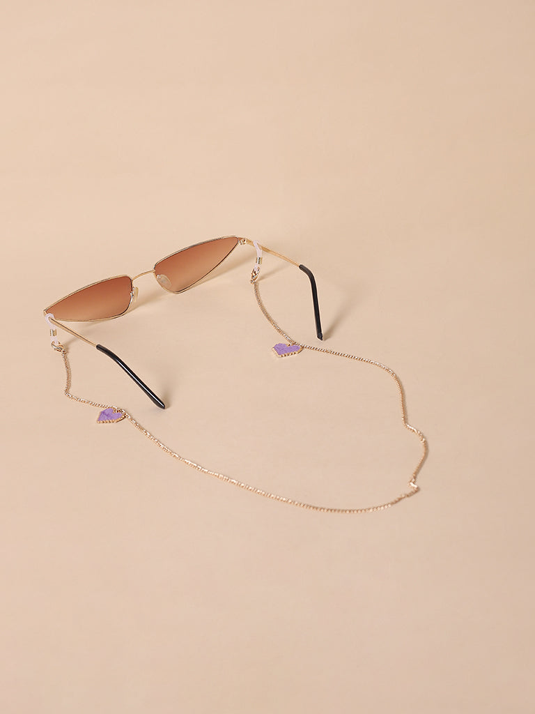 Misbeliv Pink Heart-Shaped Gold-Tone Sunglasses Chain.
