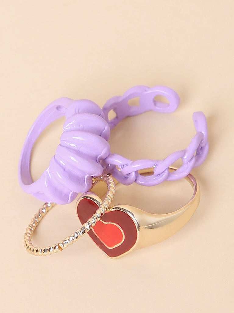 Misbu Purple Band Heart,Signet, Link Chain & Groove