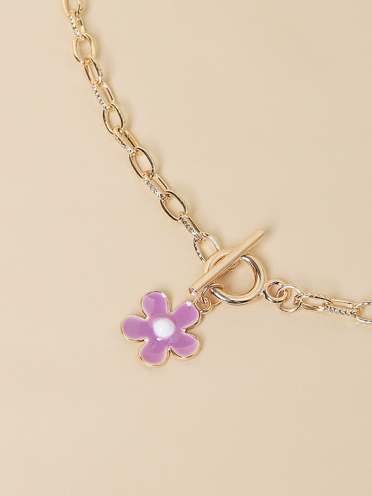 Misbu Link Chain Toggle With Flower Pendant