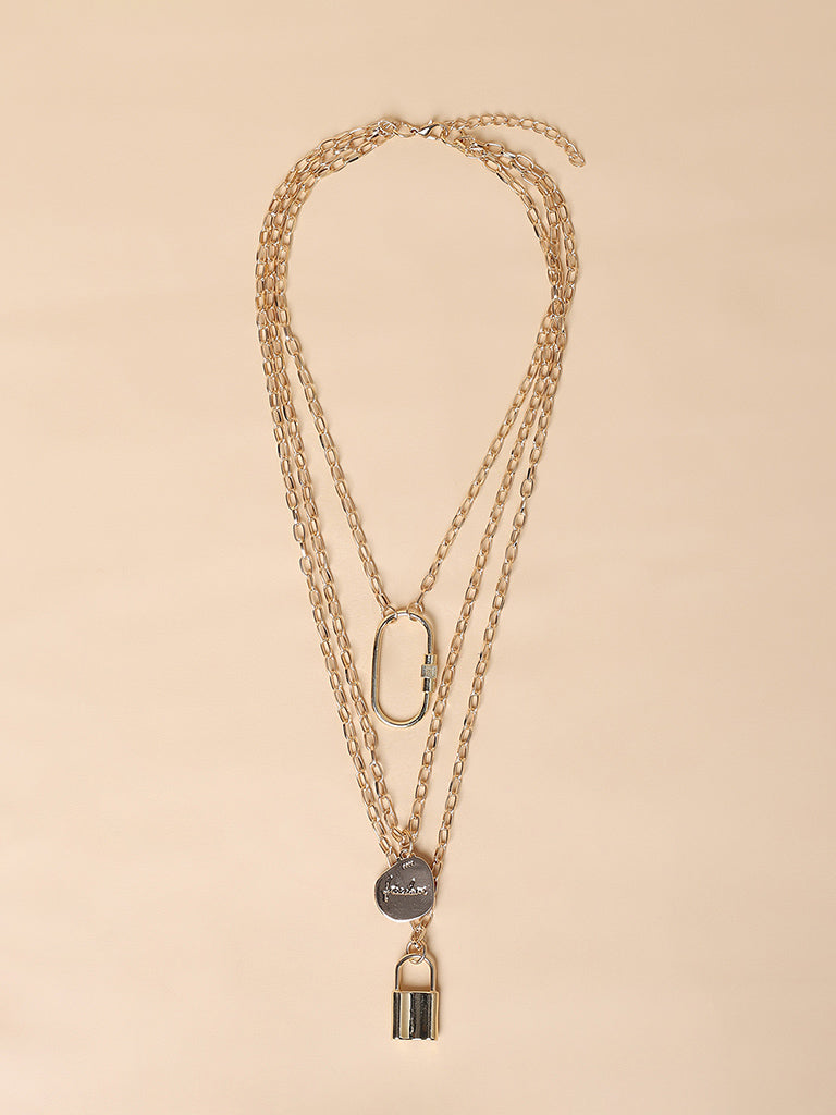 Misbu Layered Link Chain With A Lock Pendant