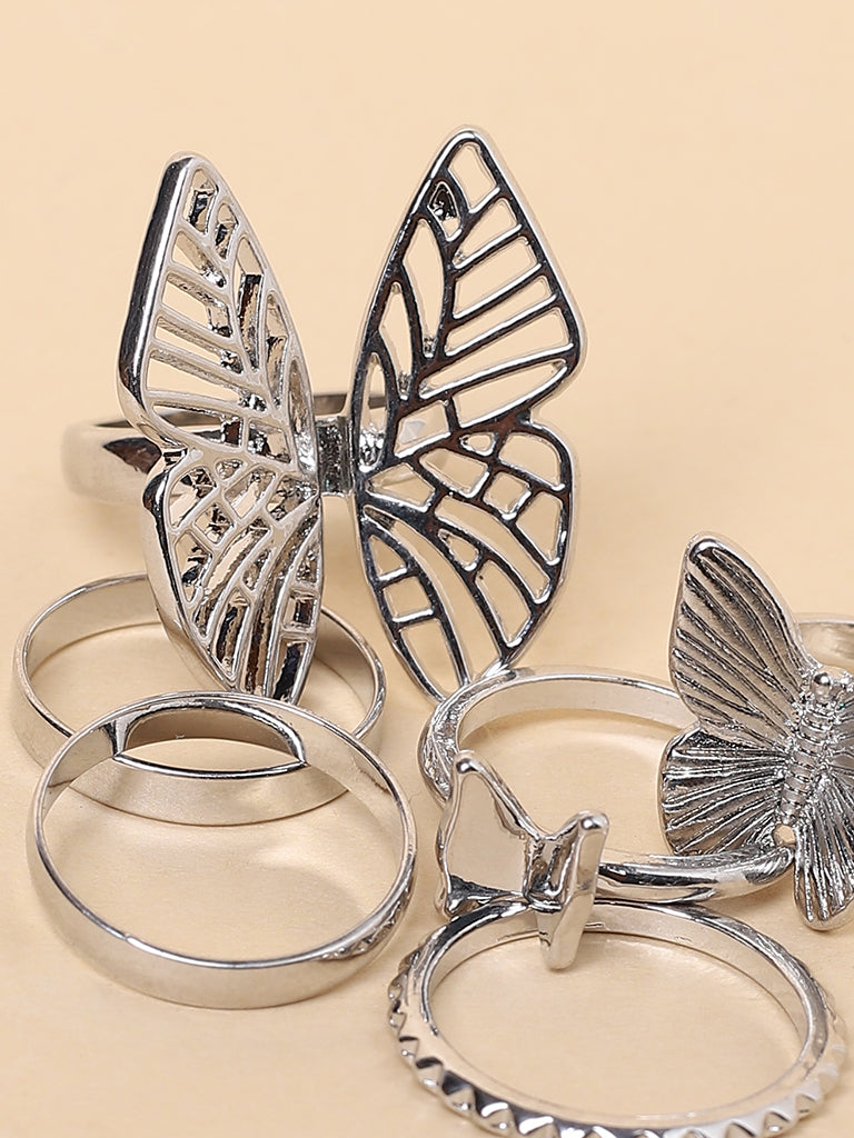 Misbu Butterfly Signets And Palin Rings - Set Of 6