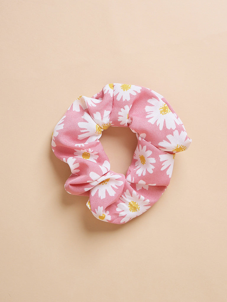 Misbu Pink Self Textured Floral Scrunchy - Set Of 2
