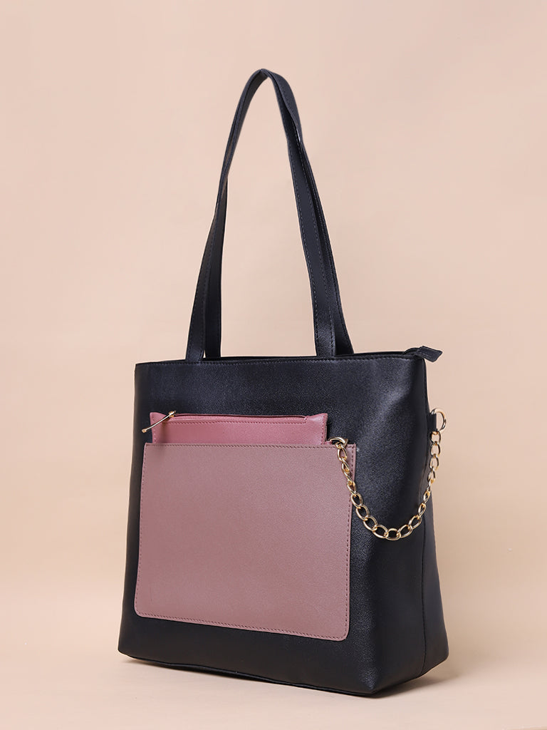 Misbu Black Block Color Tote Bag