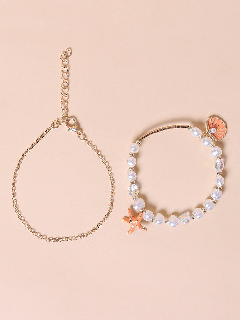 Misbu Orange Shell & Chain Charm Bracelet