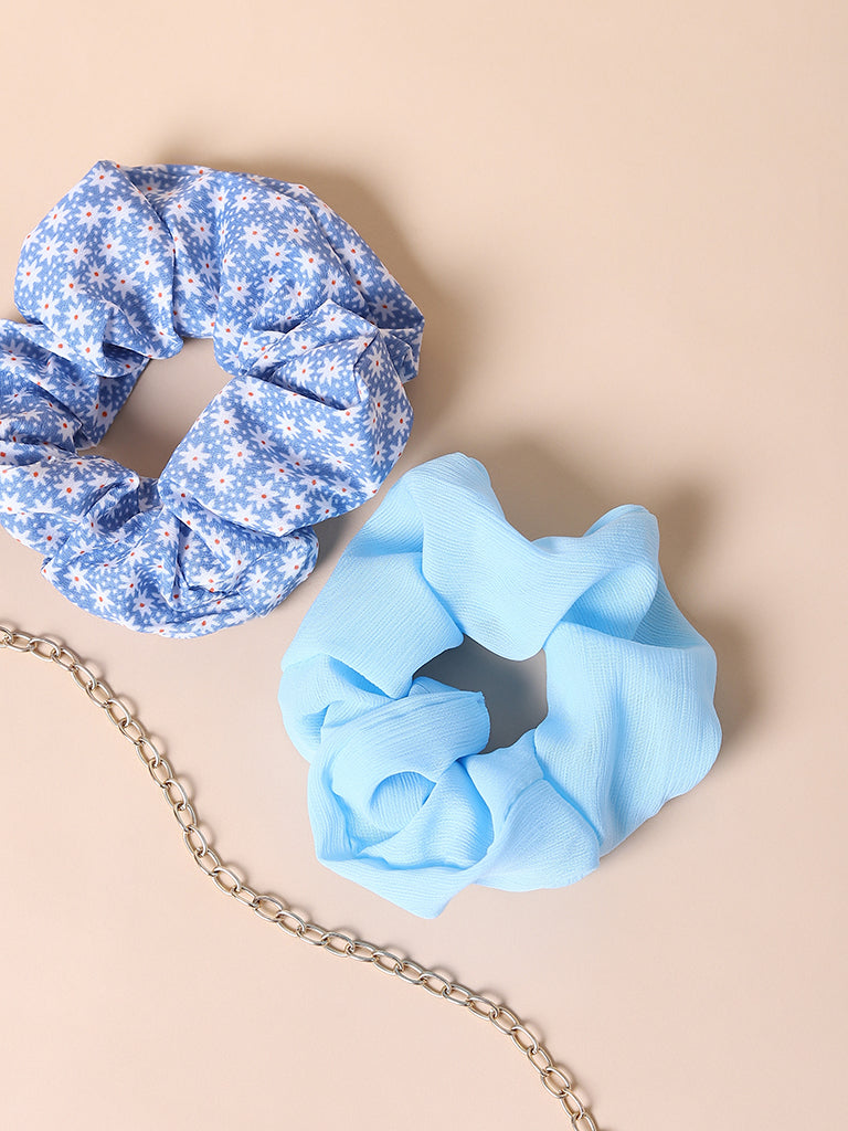 Misbu Blue Floral & Pleated Hard Hair band - Set of 2