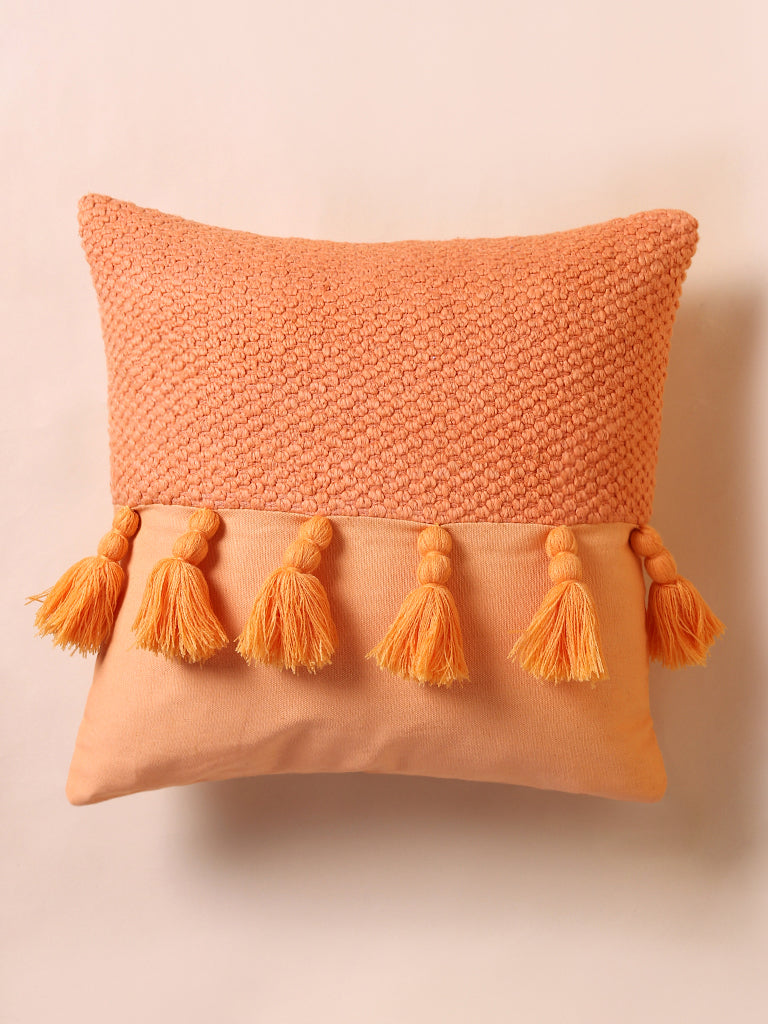 Misbu Orange Chunky Tassel Cushion Cover