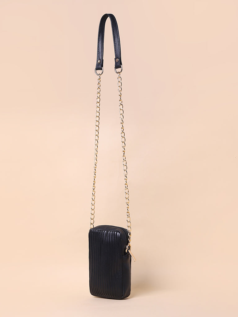 Misbu Black Stripe Textured Mobile Sling Bag
