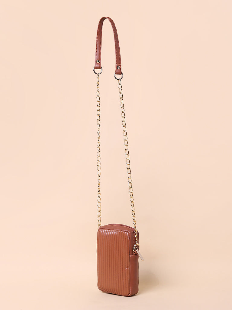 Misbu Brown Stripe Textured Mobile Sling Bag
