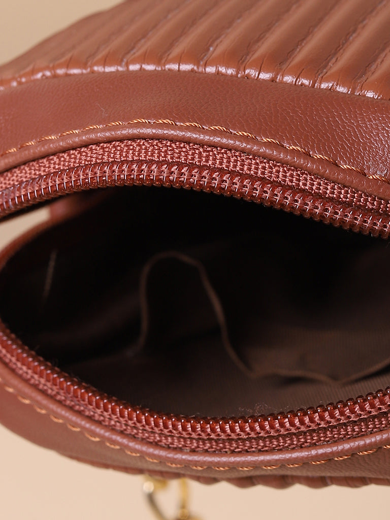 Misbu Brown Stripe Textured Mobile Sling Bag