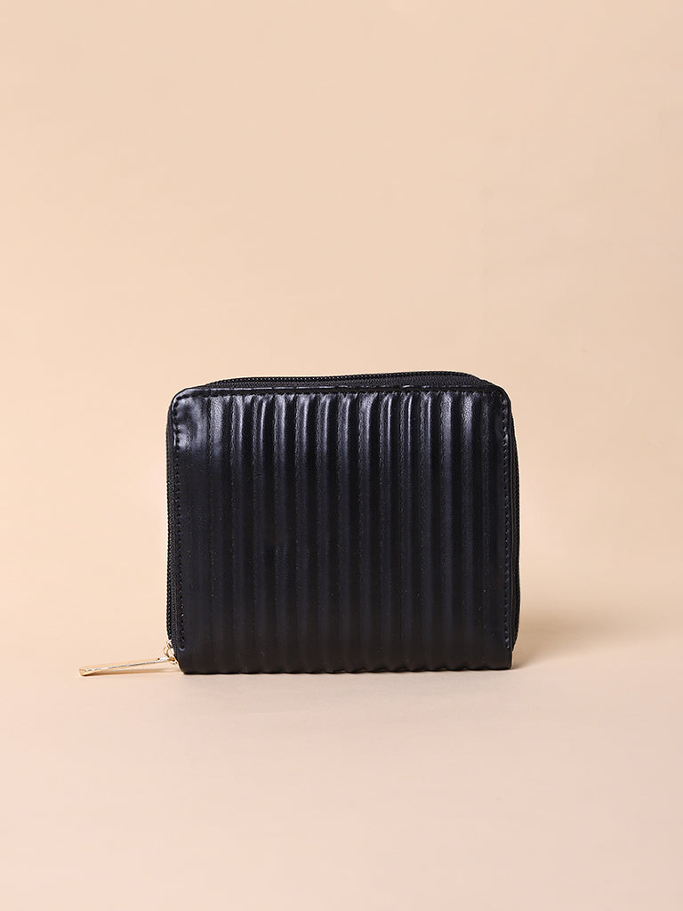 Misbu Black Stripe Textured Small Zip Wallet