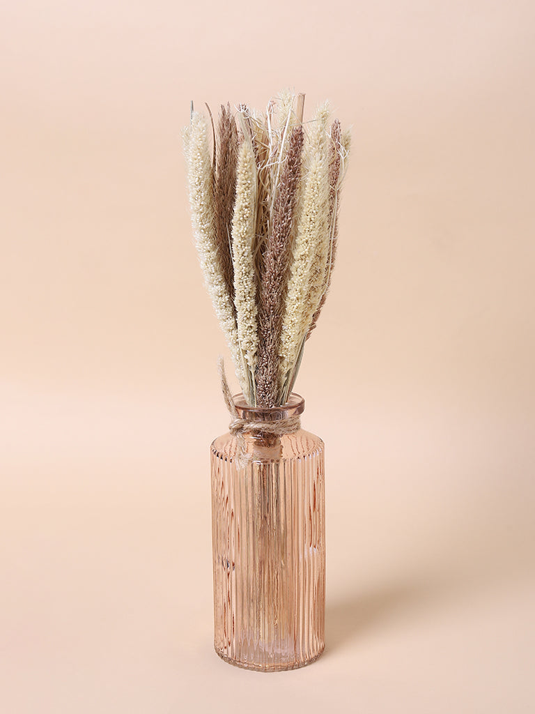 Misbu Orange glass Vase Self Textured with Flower Sticks