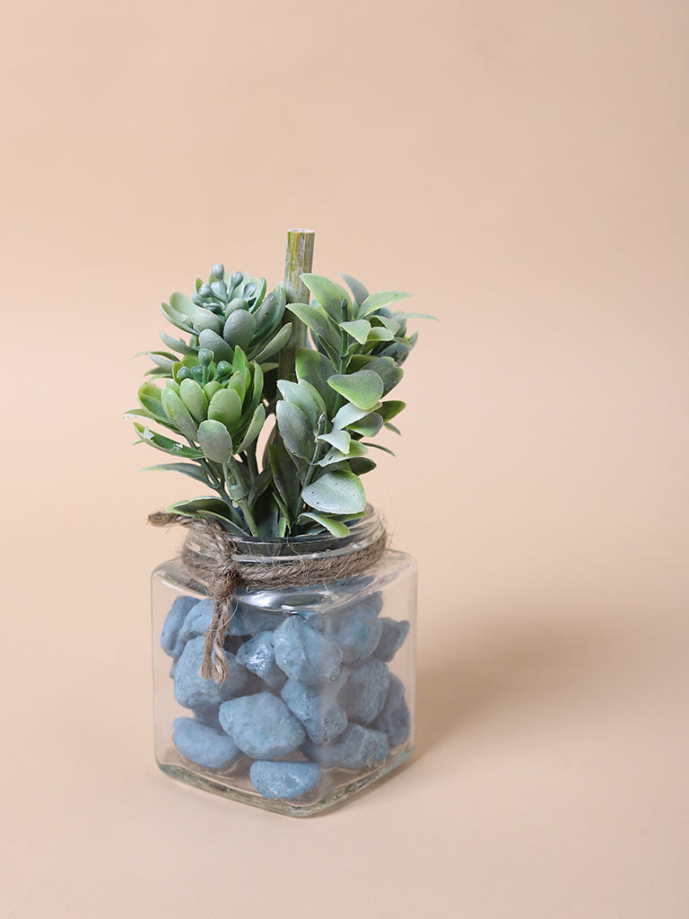 Misbu Atlantic Blue Glass Succulent Plant with Stones